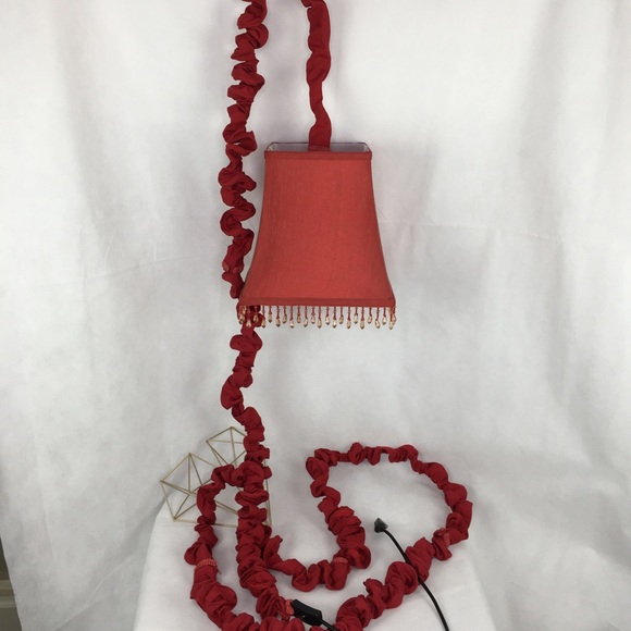 Red Silk Shade Beaded Fringe Hanging Light - Picture 2 of 6
